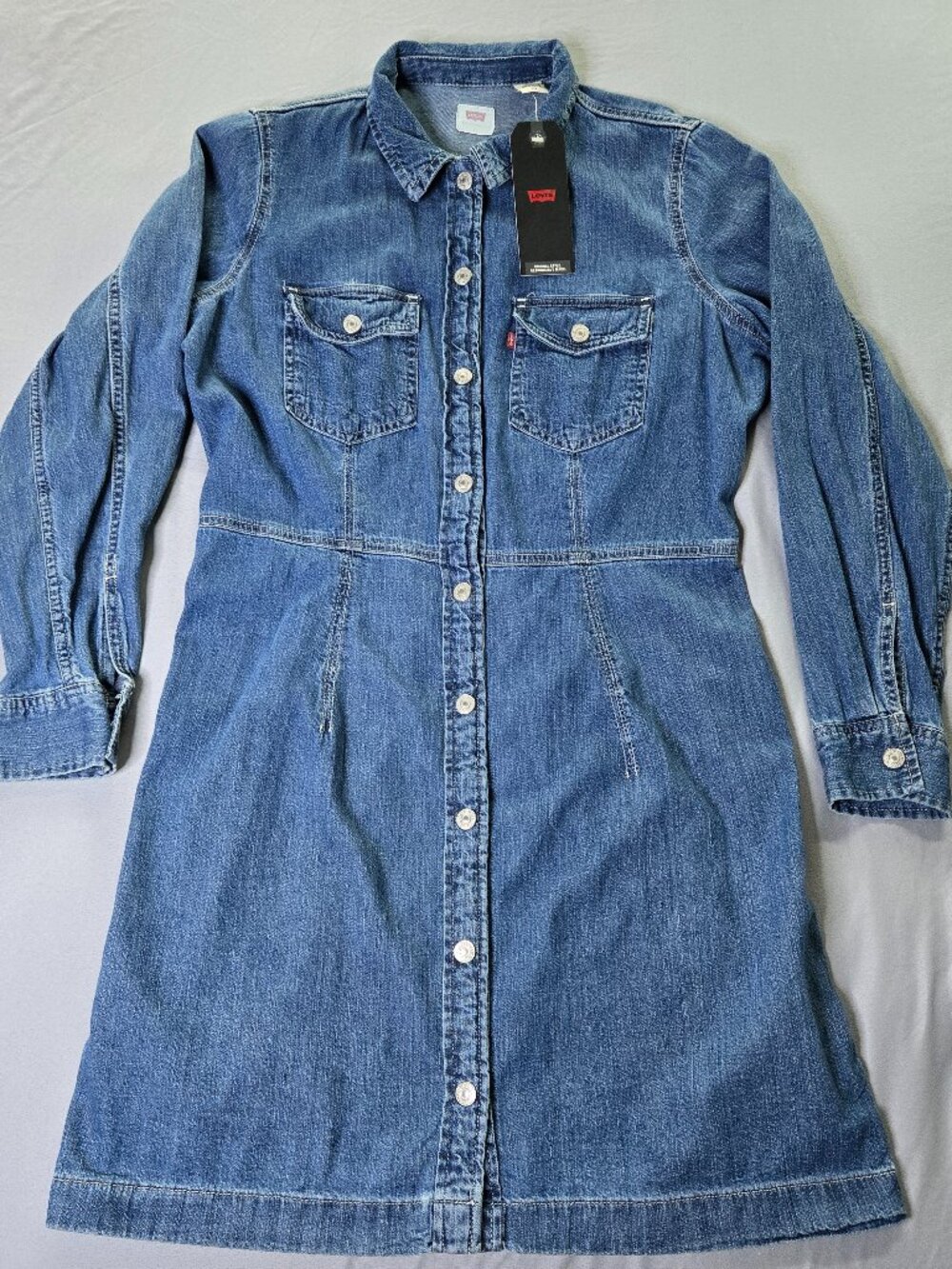Levi's Ellie Denim Jean Dress Snap Front Cotton Long Sleeve Womens L NWT Cowgirl